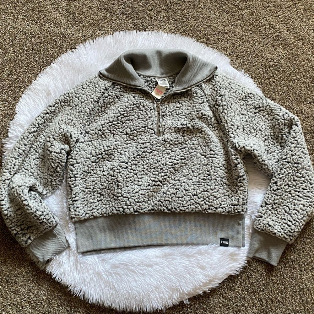 Victoria’s Secret PINK Pullover Sherpa Quarter Zip Top Crop New Women Size Small